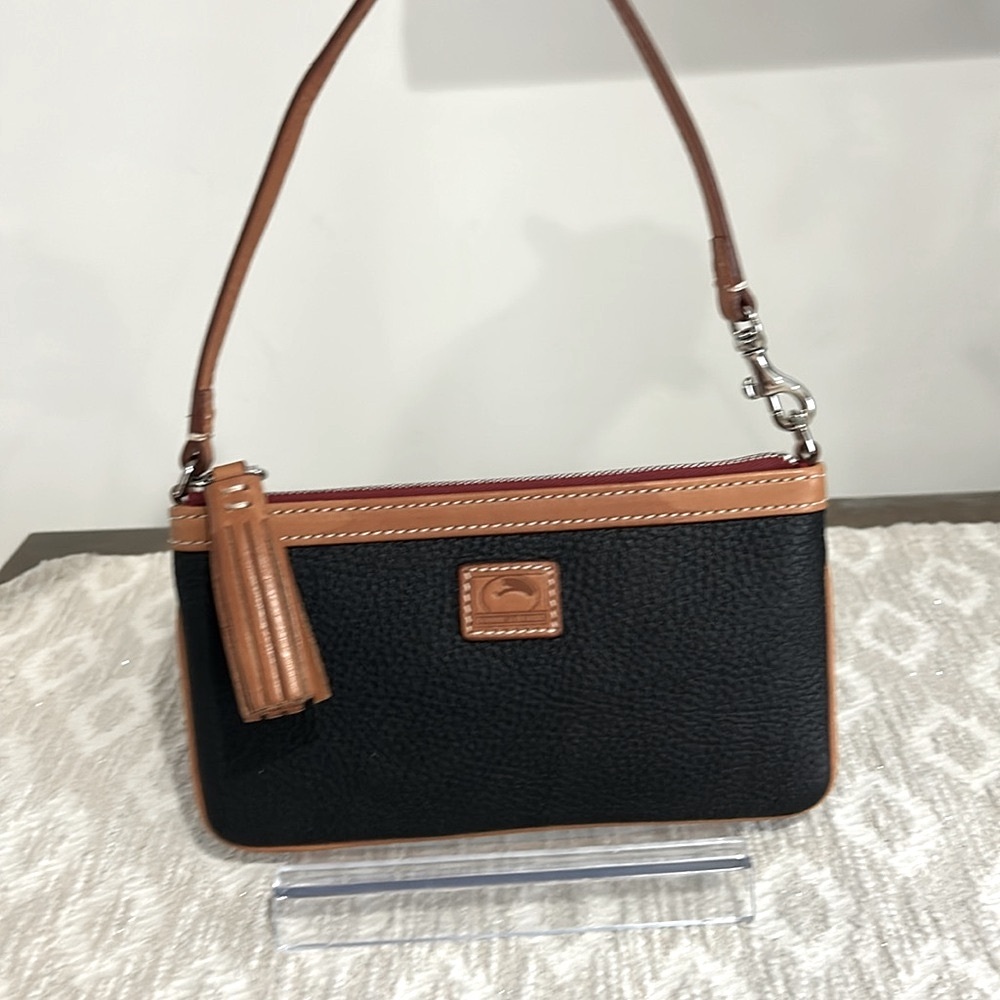 Dooney & Bourke Kirby Black Pebble Leather Trim Wristlet Bag